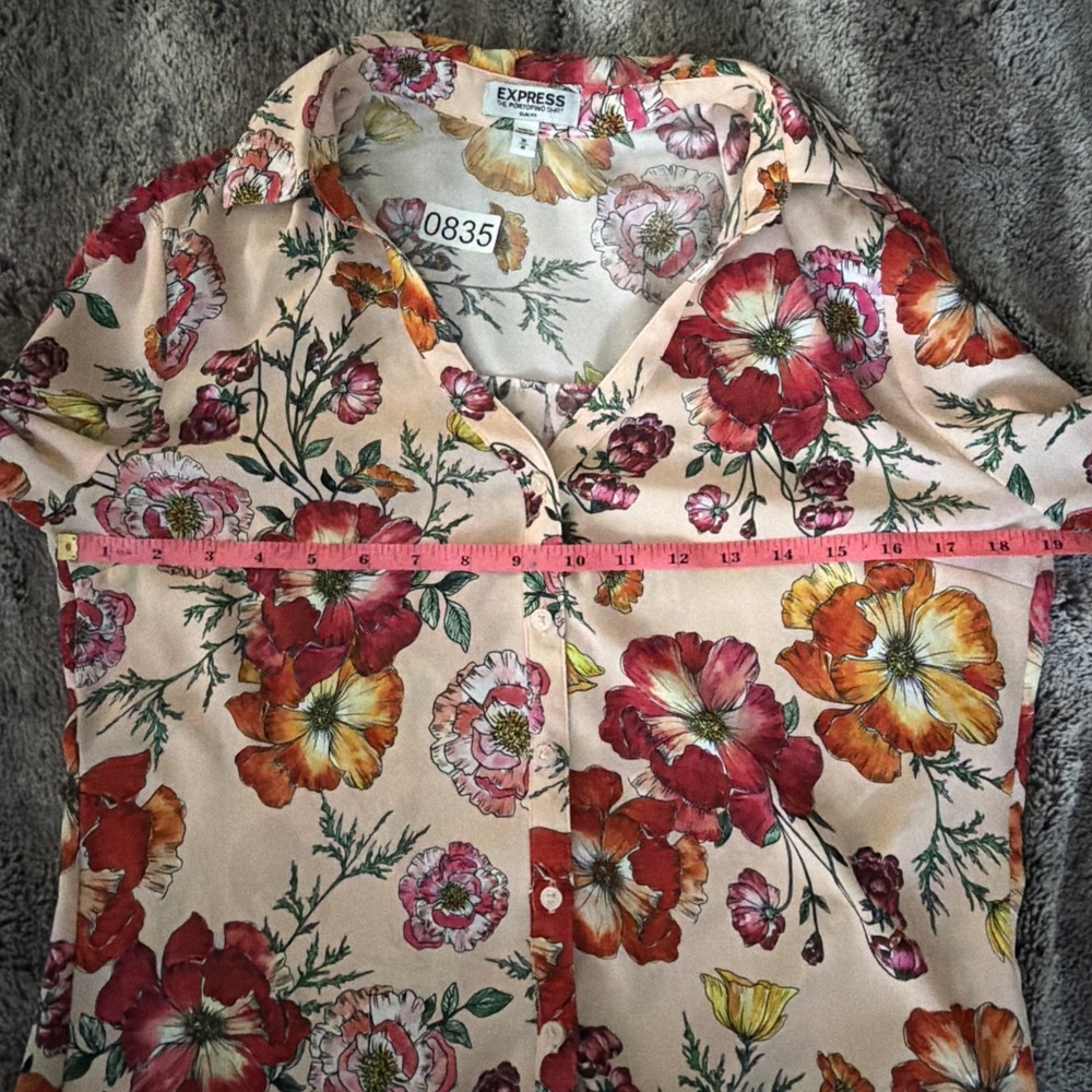 Express Portofino Peach-Pink Floral Button-Down Shirt - Picture 8 of 10